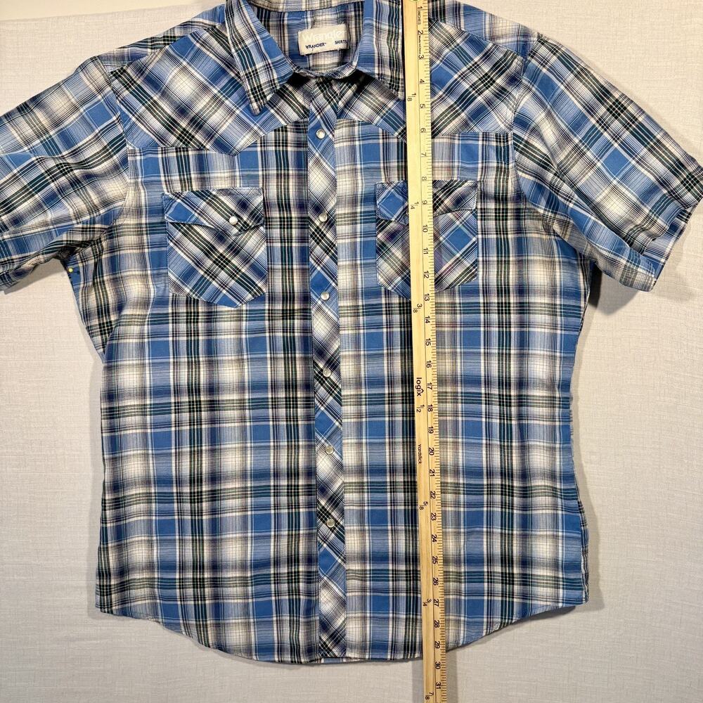 Vintage Wrangler Western Snap Shirt L Plaid Pearl Snap Cowboy USA Style - Picture 6 of 9